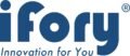 The image features the "ifory" logo in bold blue letters with a white background. Below "ifory," the tagline "Innovation for You" is written in a smaller, blue italic font. A registered trademark symbol appears next to the "y" in "ifory," highlighting their 100 watt power bank innovation.