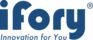 The image features the "ifory" logo in bold blue letters with a white background. Below "ifory," the tagline "Innovation for You" is written in a smaller, blue italic font. A registered trademark symbol appears next to the "y" in "ifory," highlighting their 100 watt power bank innovation.