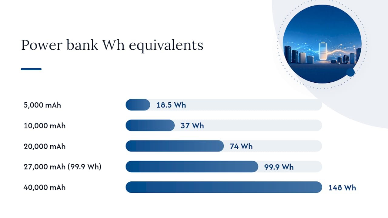 Chart of power bank capacities converting mAh to Wh