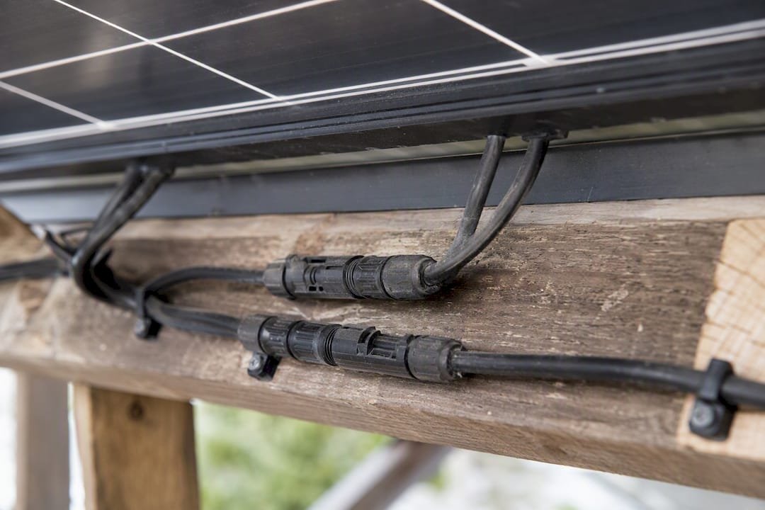 Close-up of solar panel cables and connectors