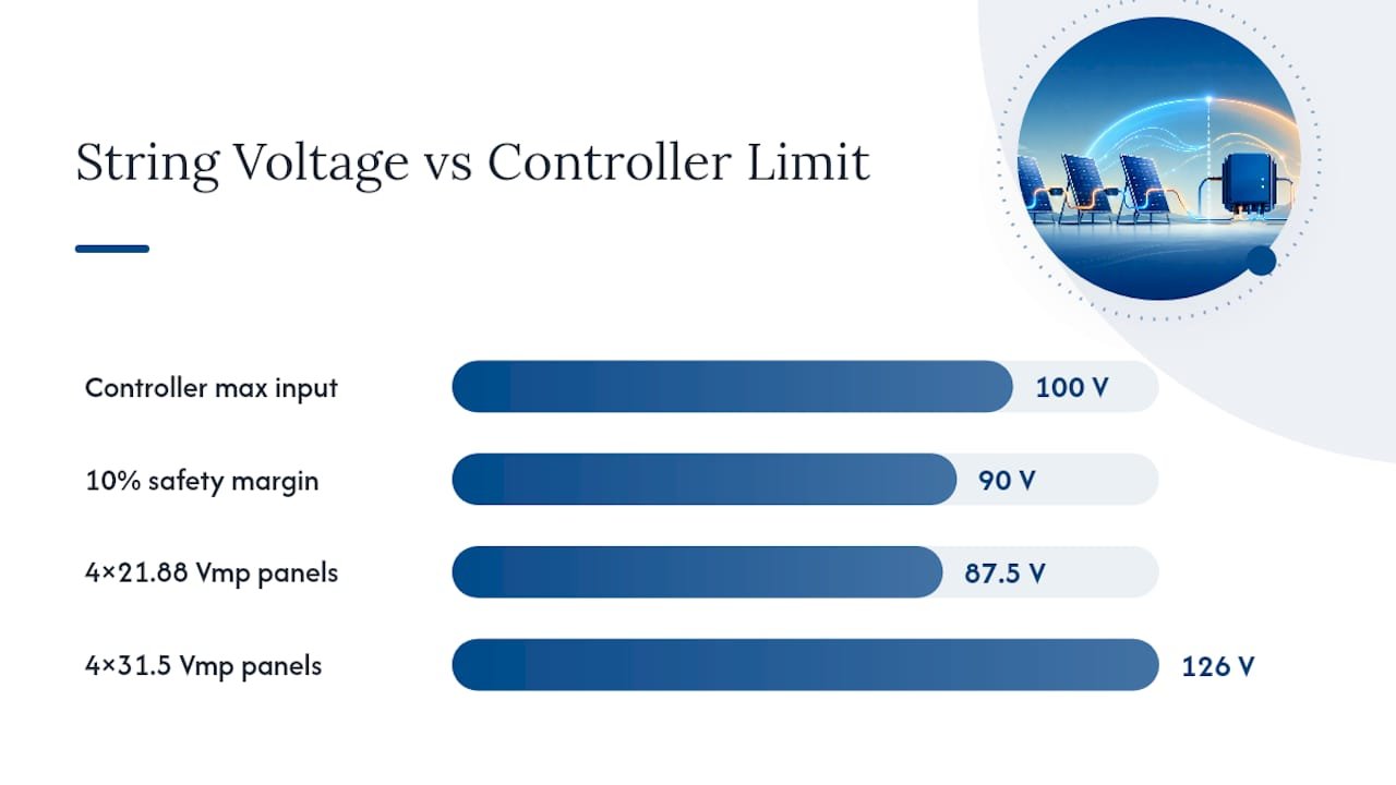 Diagram of solar panel voltage increasing as temperature drops