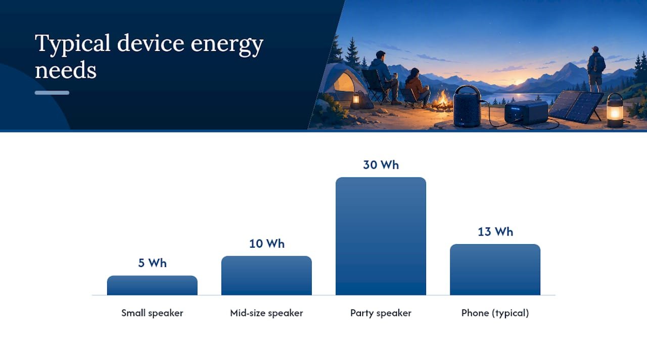 Comparison chart of Bluetooth speaker battery watt-hour needs