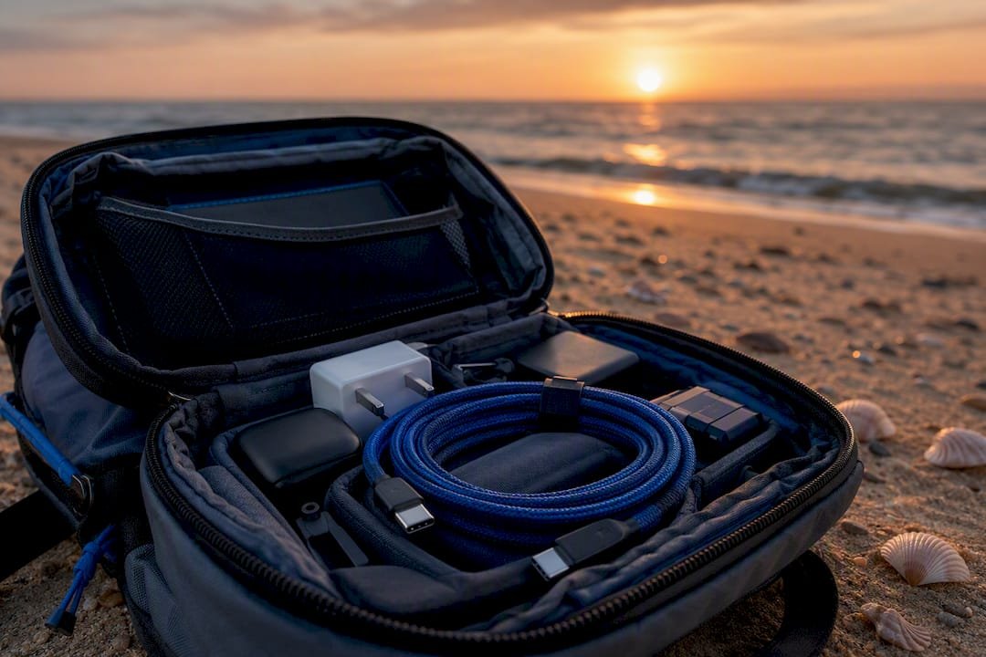 100W USB-C cable inside outdoor backpack