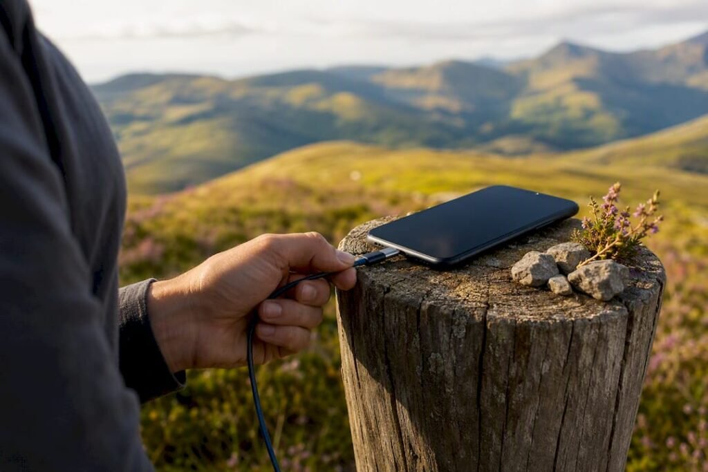 Hand connecting fast charging cable to phone port