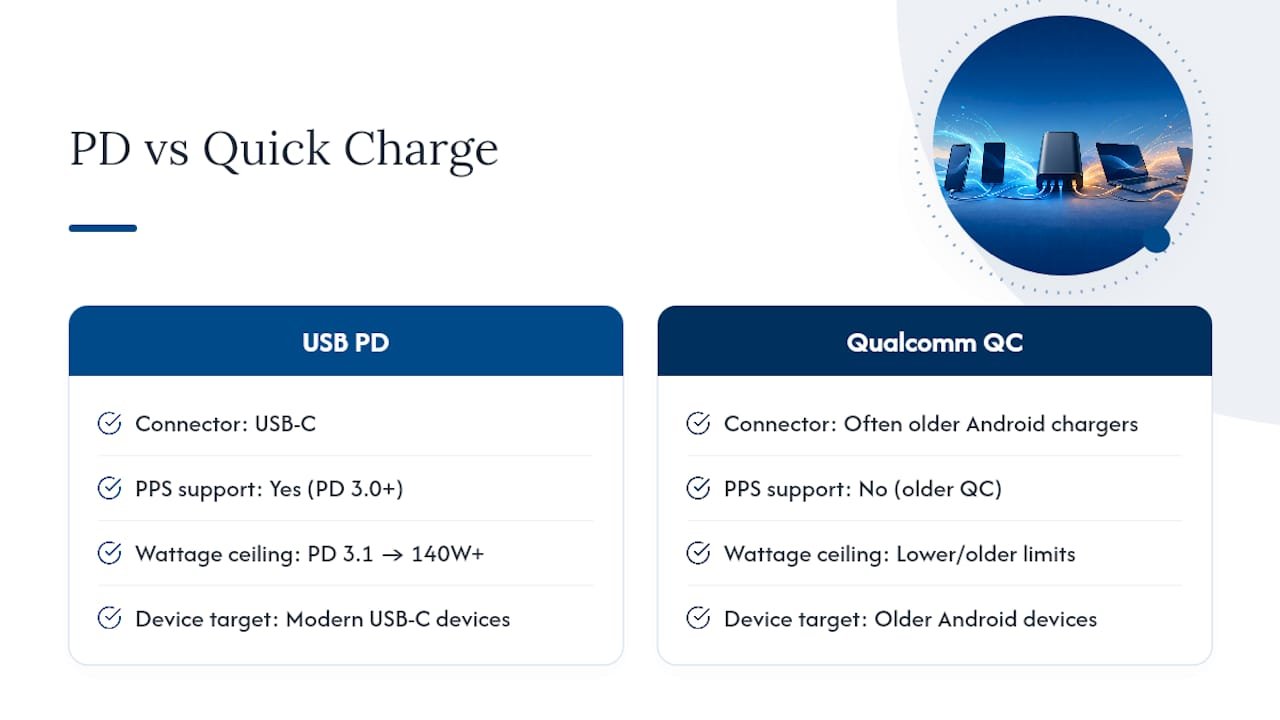 USB Power Delivery versus Quick Charge comparison
