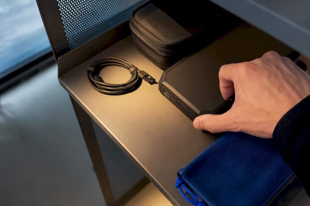Battery pack stored safely in gear cabinet