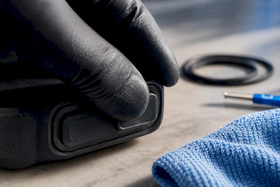 Hand checking a power bank port seal