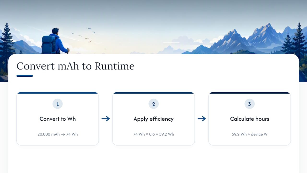 Three-step power bank runtime calculation
