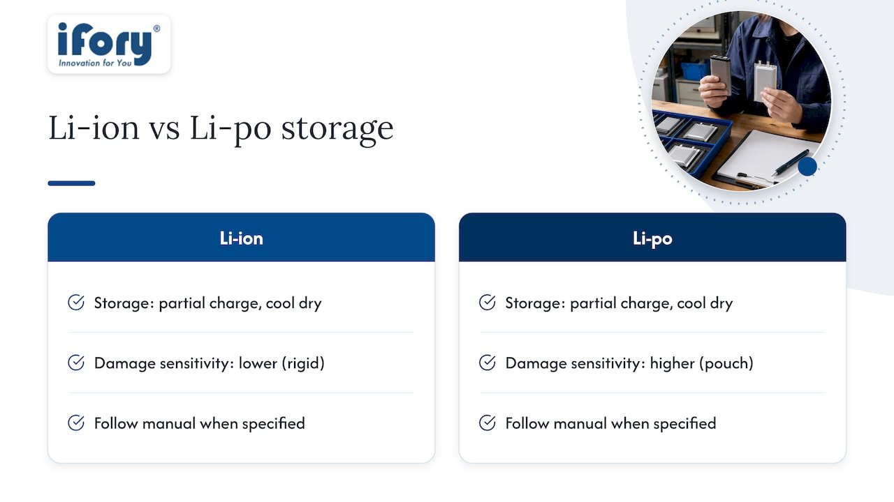 Li-ion and Li-polymer storage comparison
