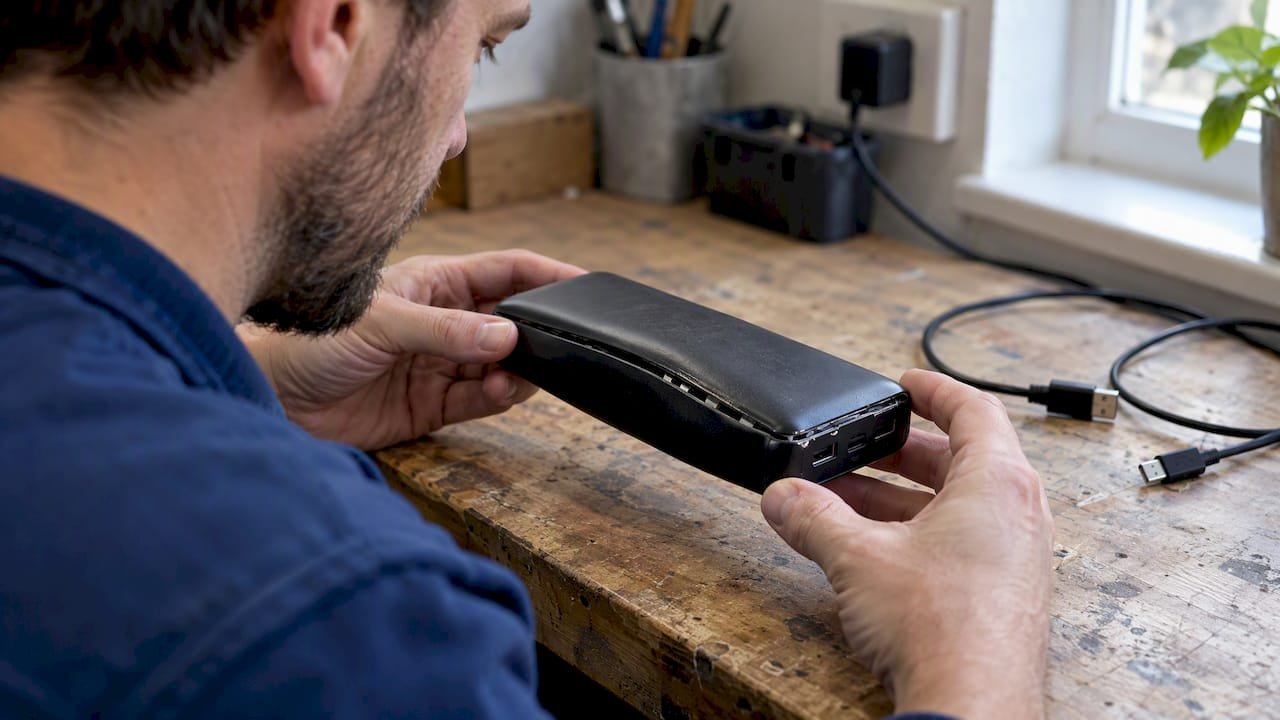 Swollen power bank with bowed casing