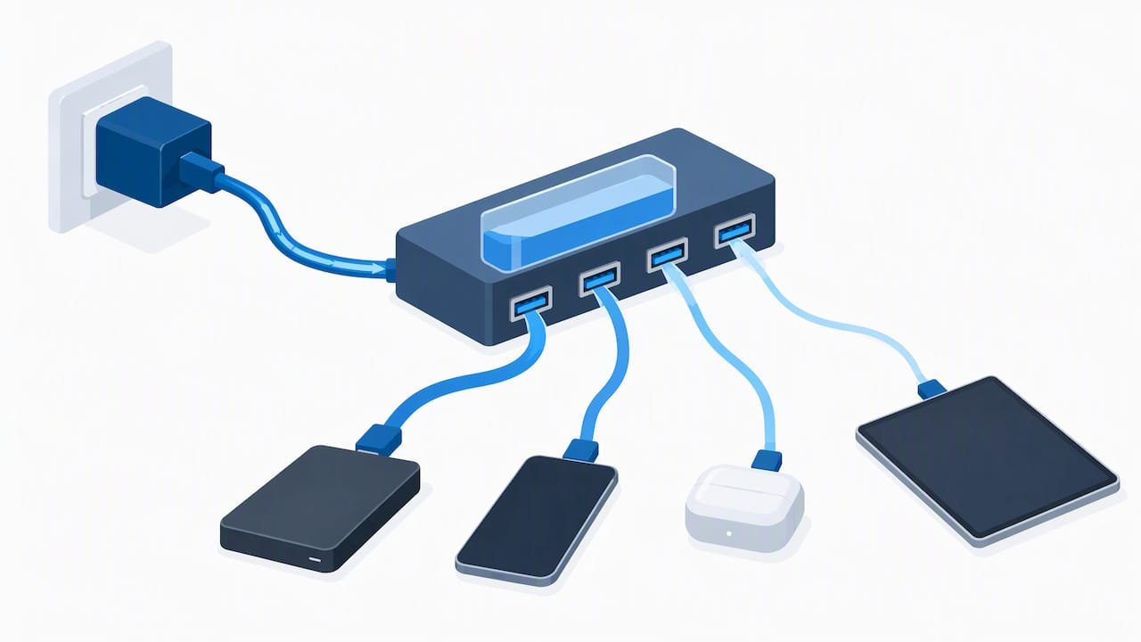 Shared power budget across USB hub ports