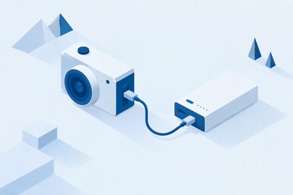 Geometric camera connected to portable power